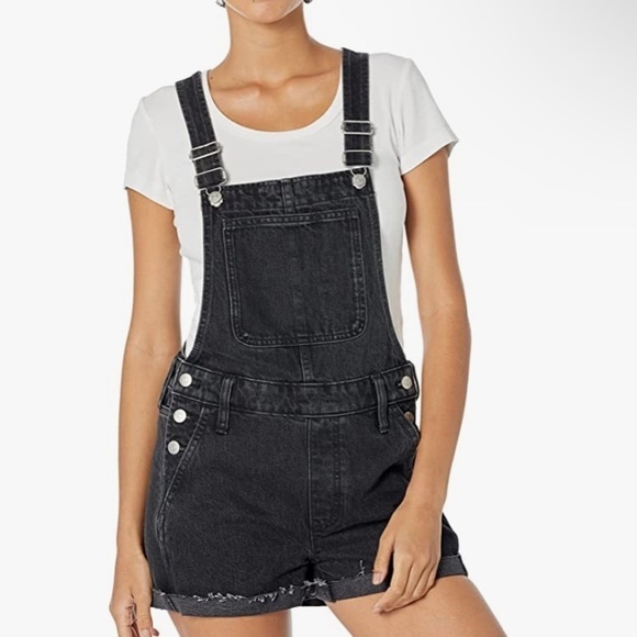 Madewell High Rise Washed Black Denim Adirondack Short Overalls - Picture 3 of 16